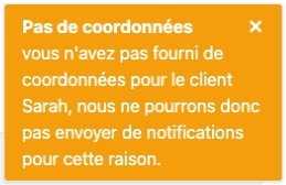 Aucun avertissement concernant les coordonnées